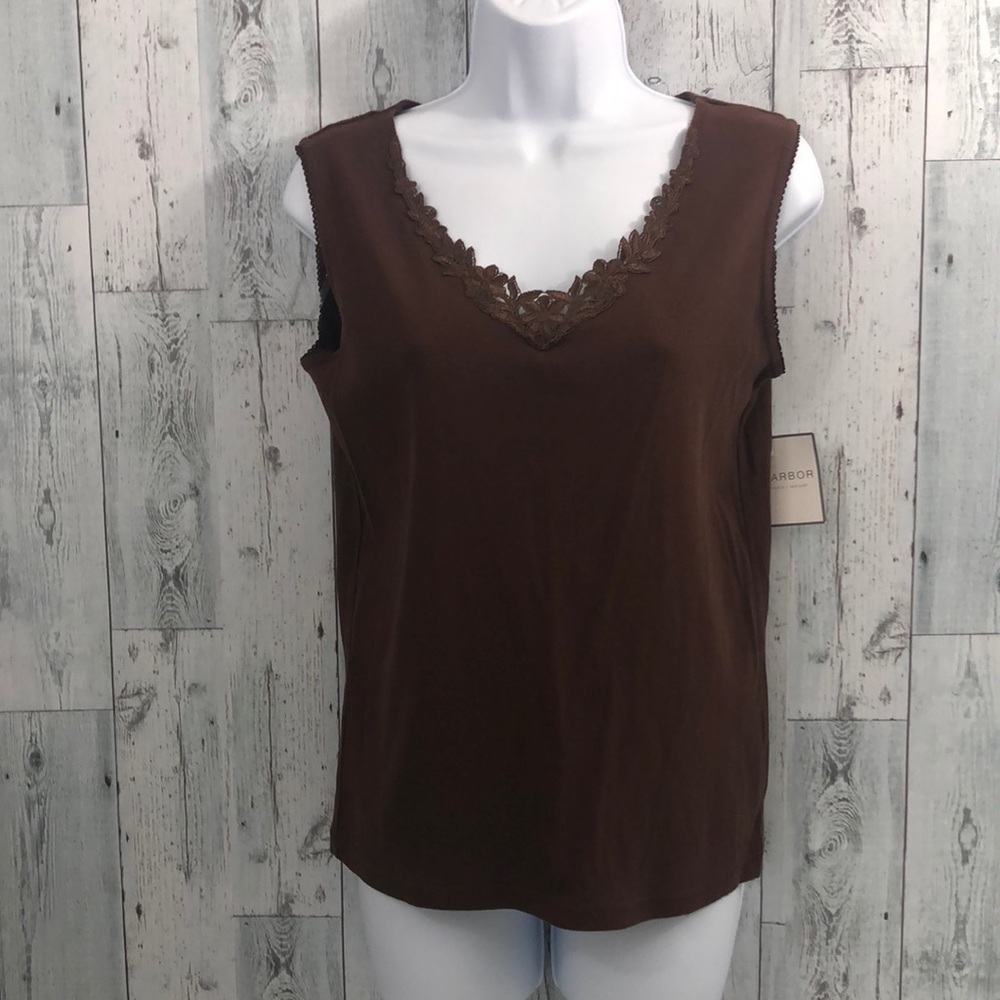 Sag Harbor Cotton Floral Stitch Casual Tank NWT Small